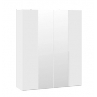 Шкаф для одежды Порто 580 с 2 глухими и 2 зеркальными дверями (Белый Жемчуг, Белый софт)